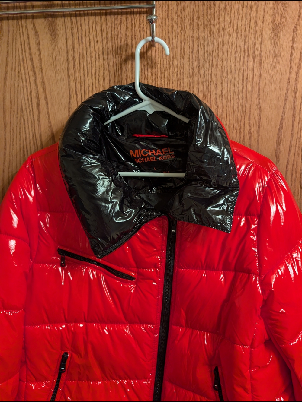 NWOT Michael Kors Laquer Red Quilted Puffer Waist Jacket - Picture 5 of 7